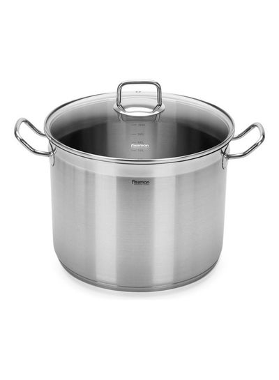 Buy Stockpot With Glass Lid Tahara Series Stainless Steel 28x13cm/13.2LTR Clear/Silver in UAE