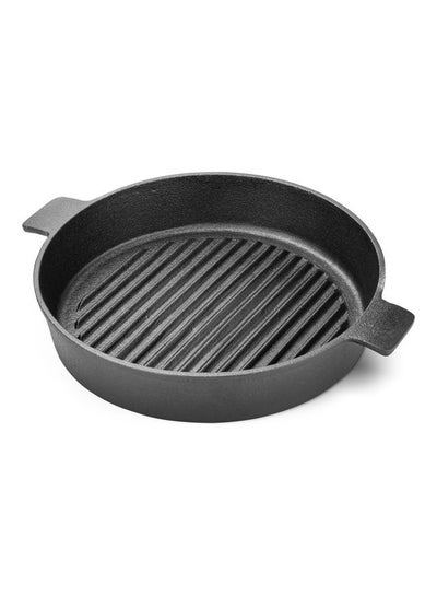 Buy Round Grill Pan Cast Iron Black 26x5.5cm in UAE