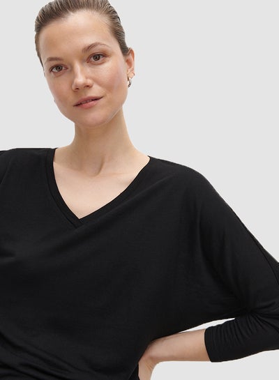 Buy V-Neck Blouse Black in Saudi Arabia