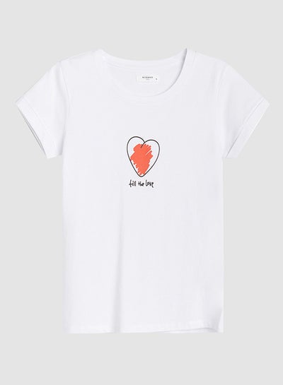 Buy Heart Print Basic T-Shirt White in Egypt