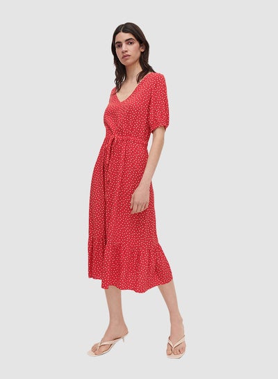 Buy All-Over Dot Print Dress Red in Saudi Arabia