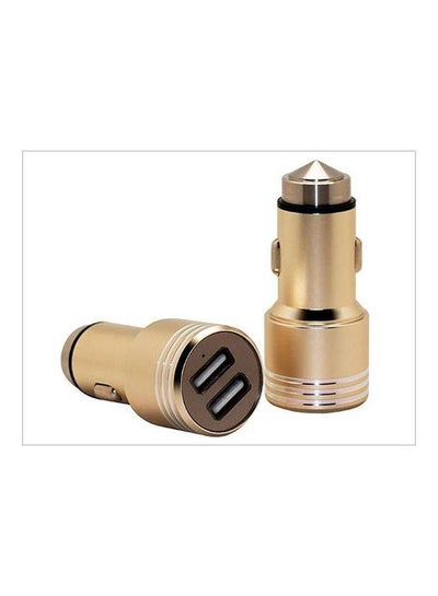 Buy Dual Usb Metal Alloy Car Charger Adapter With Emergency Safety Hammer Function Gold in Egypt