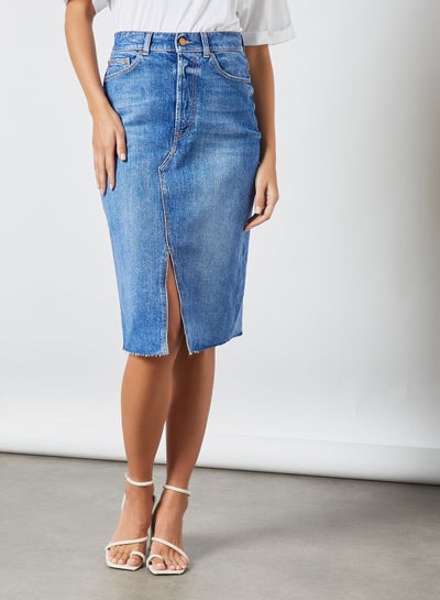 Front Split Denim Skirt Blue price in Saudi Arabia | Noon Saudi Arabia ...