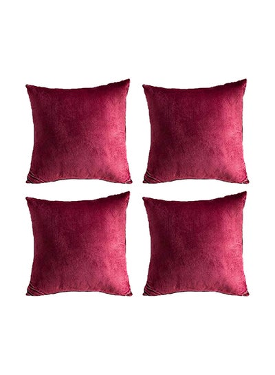 Buy 4-Piece Velvet Decorative Cushion Set Wine Red 65x65cm in Saudi Arabia