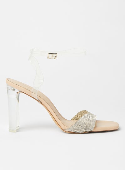 silver clear block heels