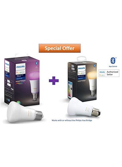 Buy Hue White And Colour Ambiance Bulb + White Ambiance Bulb Bundle Pack White 7.5x16.5x8.8cm in UAE