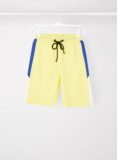 Buy Colourblock Pattern Elastic Waistband Drawstring Shorts Yellow/Blue/White in Saudi Arabia