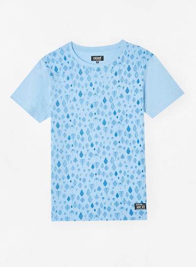 Buy All Over Printed Regular Fit Crew Neck T-Shirt Light Powder Blue in Saudi Arabia