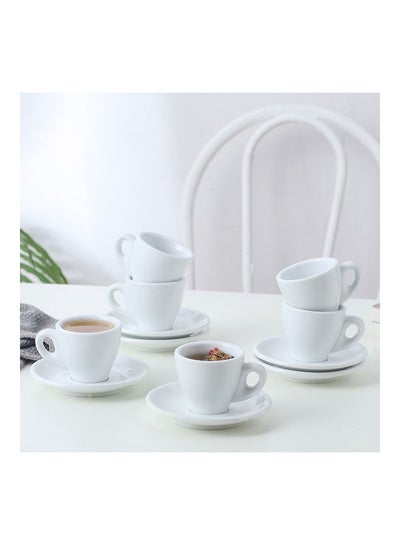 Buy 6-Piece Cups And Dishes Set White 6.7x5.9cm in UAE