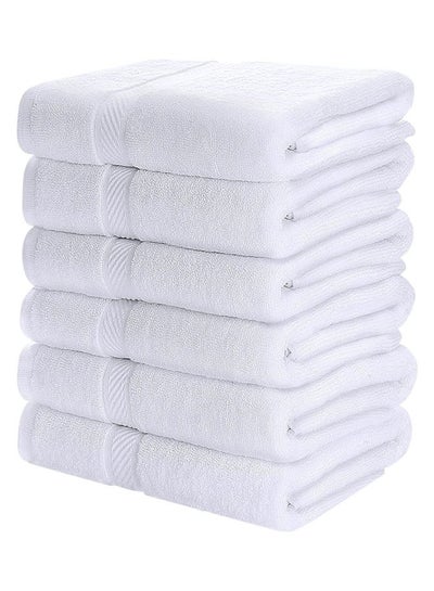 Buy Pack of 6 Cotton Bath Towel White 70 X 140cm in UAE