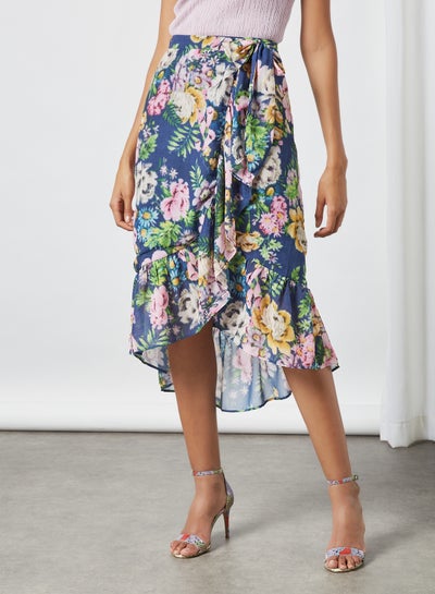 Buy Floral Print Wrap Midi Skirt Multicolour in Saudi Arabia