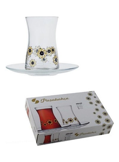 Buy 12-Piece  Golden Wind Tea Set,  6 Cup & 6 Saucer Clear & Gold in UAE