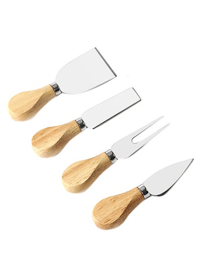 Buy 4-Piece Wooden Handle Cheese Knife Baking Tool Set Silver in Egypt