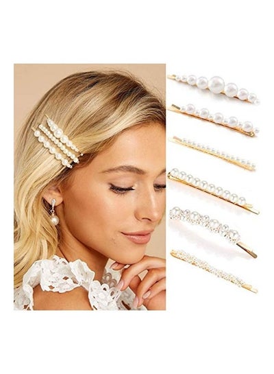 Buy 6-Piece Gold Pearl Bobby Pins Hair Clip For Woman Multicolour 2X1.4X1.2inch in UAE