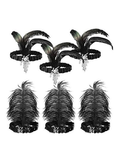 اشتري 6-Piece Feather Headband Black 2X1.4X1.2inch في الامارات