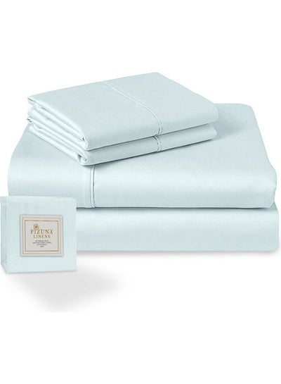 Buy 3-Piece 100% Long Staple 400 Thread Count Single Size Bedding Set Includes 1xFlat Sheet, 1xFitted Sheet 90x200+40 cm, 1xPillow Cover 50x75+5 cm Cotton Light Blue 180x280cm in UAE