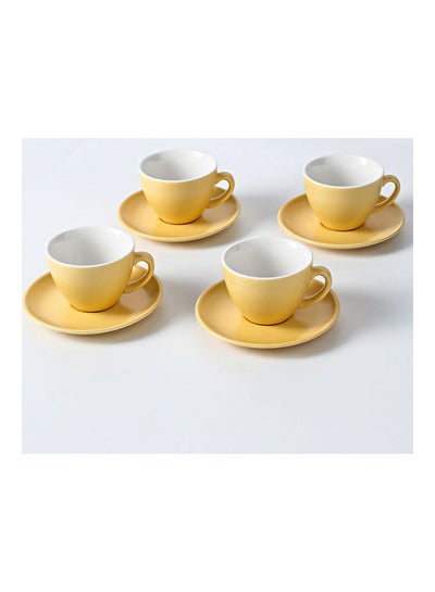 Buy 8-Piece Coffee Cup and Saucer Set Yellow 11.7x10x7.8cm in Saudi Arabia