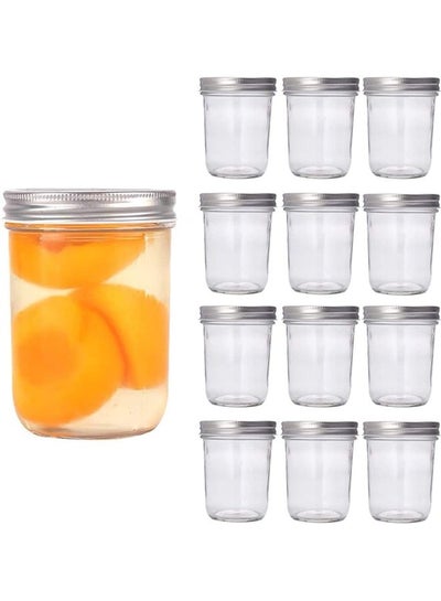 Buy 12-Piece Mason Jar With Lid Set Clear/Silver 250ml in UAE