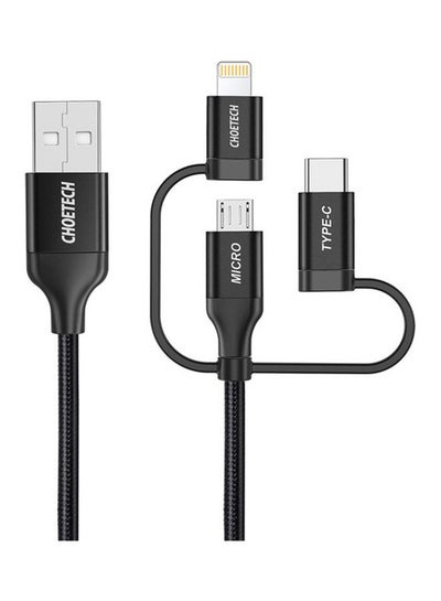 Buy Multi USB Braided Cable With Lightning/Type C/Micro USB Connector Black in UAE