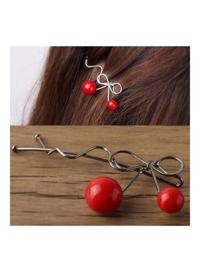 Buy Sweet Fashion Design Romantic Women Cherry Shaped Bow Hairpin Elegant Twist Hair Clip Headdress Black/Red in UAE