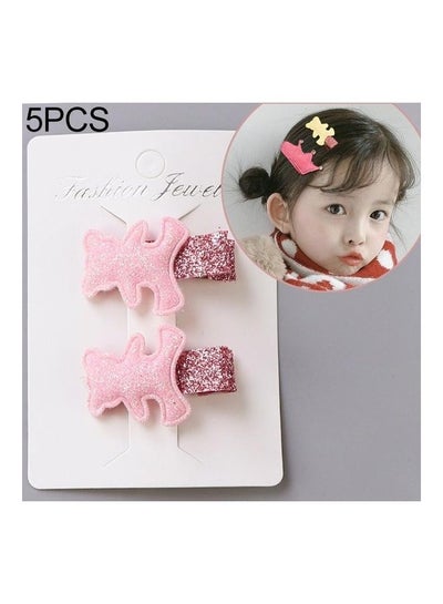 Buy 5-Piece Cute Crown Flowers Barrettes BB Clip Bear Pink in UAE
