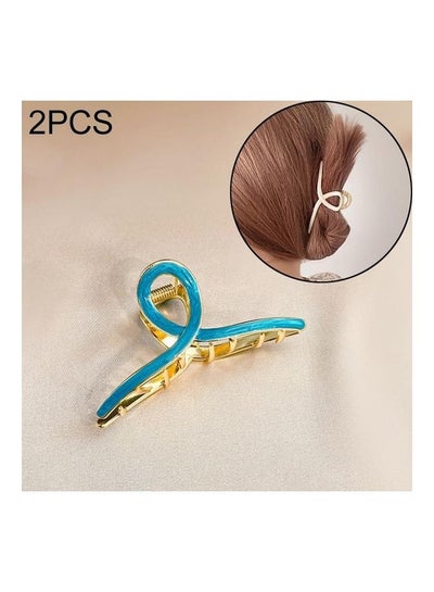Buy 2-Piece Retro Cross Geometric Wild Hollow Hair Ornament Blue/Gold in UAE