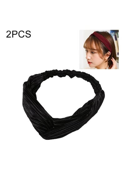 اشتري 2-Piece Fashion Velvet Wide Cross Knot Headbands أسود في الامارات