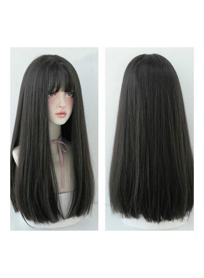 Buy Long Straight Wig With Air Bangs Black/Brown 58cm in Saudi Arabia