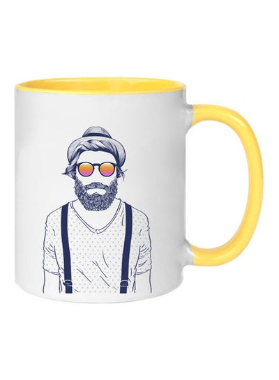 Buy Hipster Long Beard Printed Mug Yellow in Saudi Arabia