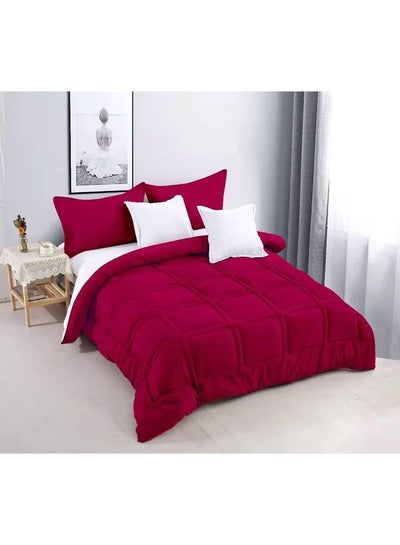 Buy 6-Piece King Geometric Comforter Set Cotton Marron 220x240cm in UAE