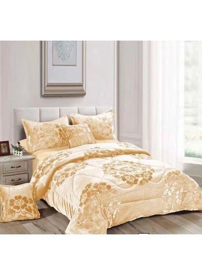 اشتري 6-Piece King Velvet Floral Bedding Set قطن ذهبي 220x240سم في الامارات