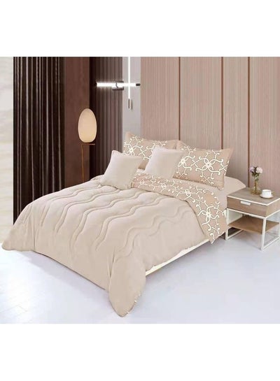 Buy 6-Piece King Geometric Comforter Set Cotton Beige in UAE