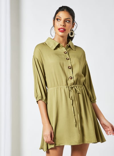 Buy Collared Mini Shirt Dress Green in Saudi Arabia