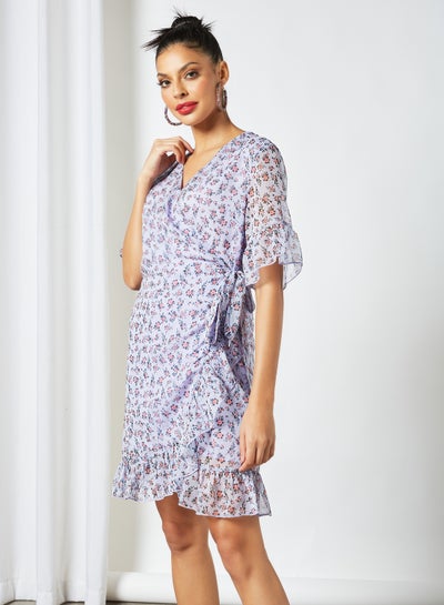 Buy Floral Print Dress Blue in Saudi Arabia