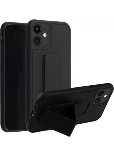 Buy Protective Case Cover With Finger Grip Stand For iPhone 12 Pro/12 Black in UAE