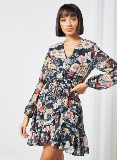 Buy Floral Print Mini Dress Navy in Saudi Arabia