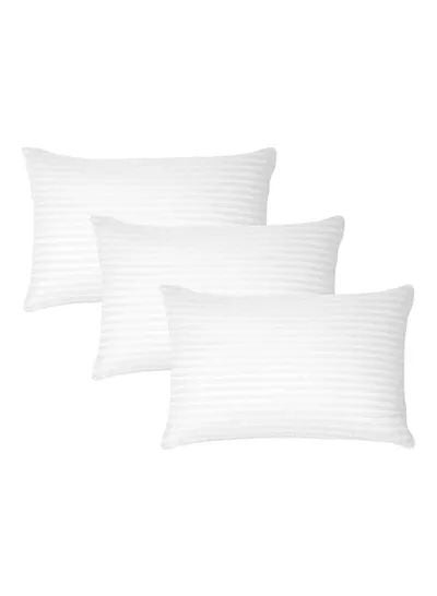 Buy 3- Piece Of Comfortable Strip Hotel Pillow Microfiber White 90x50cm in Saudi Arabia