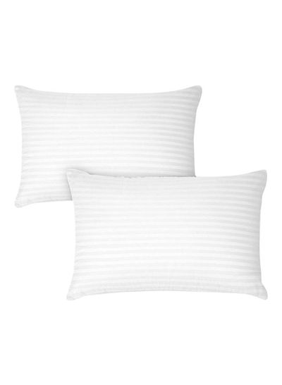 Buy 2- Piece Of Comfortable Strip Hotel Pillow Microfiber White 90x50cm in Saudi Arabia