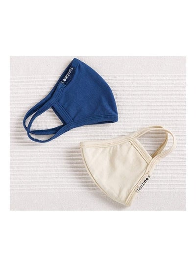 Buy 2-Piece Eco Friendly Reusable Washable Soft Adults Face Masks Deep Blue/Natural Beige 30x13.5cm in UAE