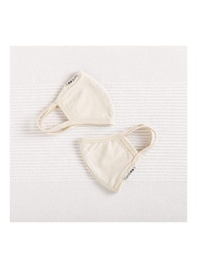 Buy 2-Piece Eco Friendly Reusable Washable Soft Child Face Masks Natural Beige 26x10.5cm in UAE