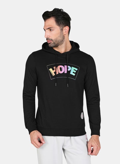 Buy Hooded Neck Printed Hoodie Black in UAE