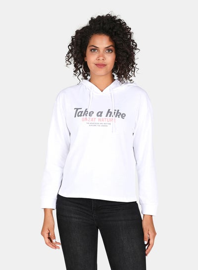 Buy Take A Hike Printed Hooded Neck Long Sleeve Hoodie White in UAE