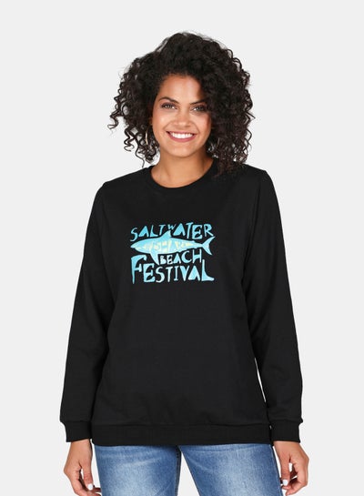 Buy Casual Graphic Printed Crew Neck Regular Fit Pullover Black in Saudi Arabia