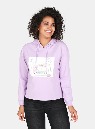 Buy Graphic Printed Hooded Neck Long Sleeve Hoodie Orchid Bloom in UAE