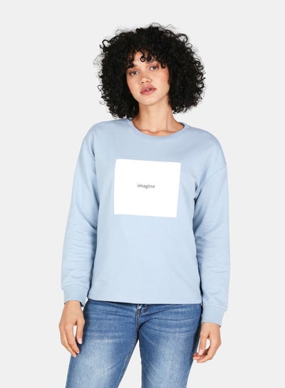 Buy Casual Graphic Printed Crew Neck Regular Fit Sweatshirt Blue Fog in Saudi Arabia