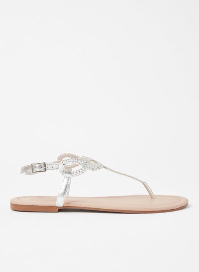 Buy Woven Detail Flat Sandals Silver in Saudi Arabia