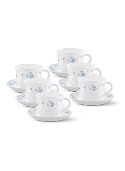 Buy 12-Piece Cup And Saucer Set White/Blue 48x9.8x18cm in UAE