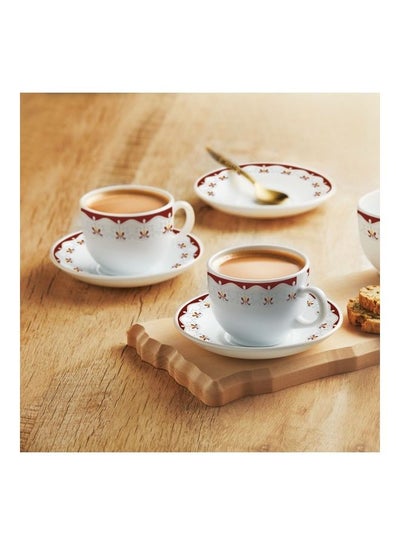 Buy 12-Piece Cup And Saucer Set White/Red 48x9.8x18cm in UAE