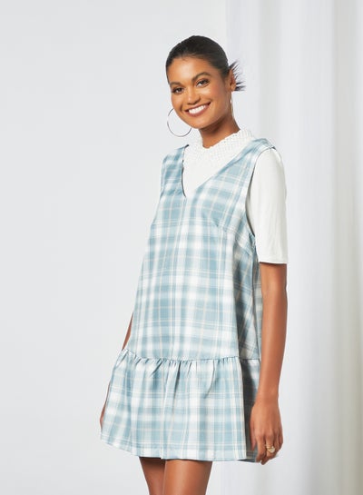 Buy Checked Pinafore Dress Blue in UAE