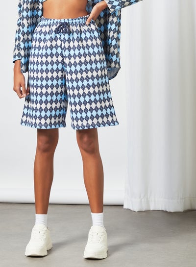 Buy Geometric Print Boy Shorts Blue in Saudi Arabia